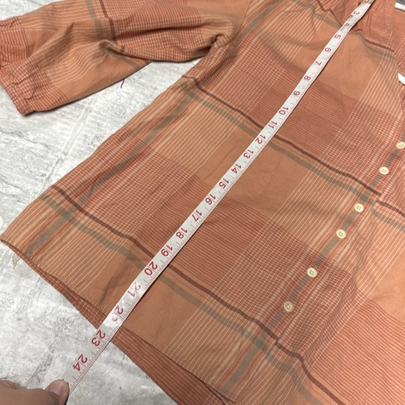 Madewell morning view peach Orange Puff Sleeve plaid Blouse small boxy loose fit - Picture 8 of 9